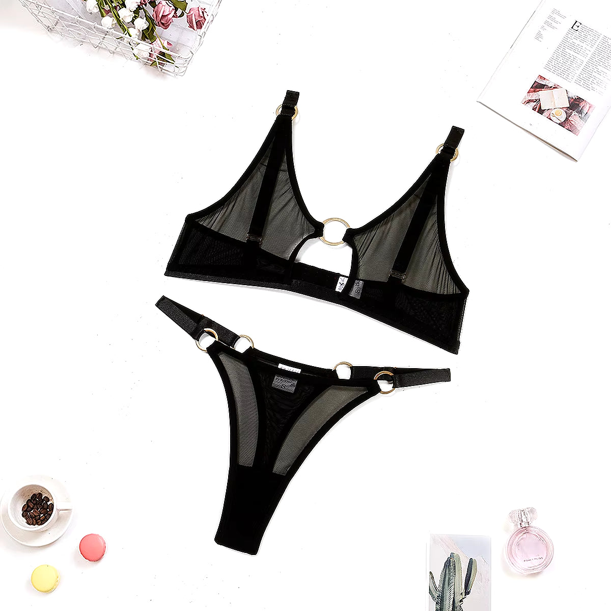 Sexy Hot Lingerie Outfit Transparent Intimate Sheer Lace Costume Fantasy Tulle Underwear Lace Seamless Bilizna Set